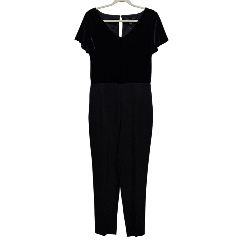WHBM Velvet Jumpsuit 8 Black Crepe V Neck Flutter Sleeve Cocktail NWOT